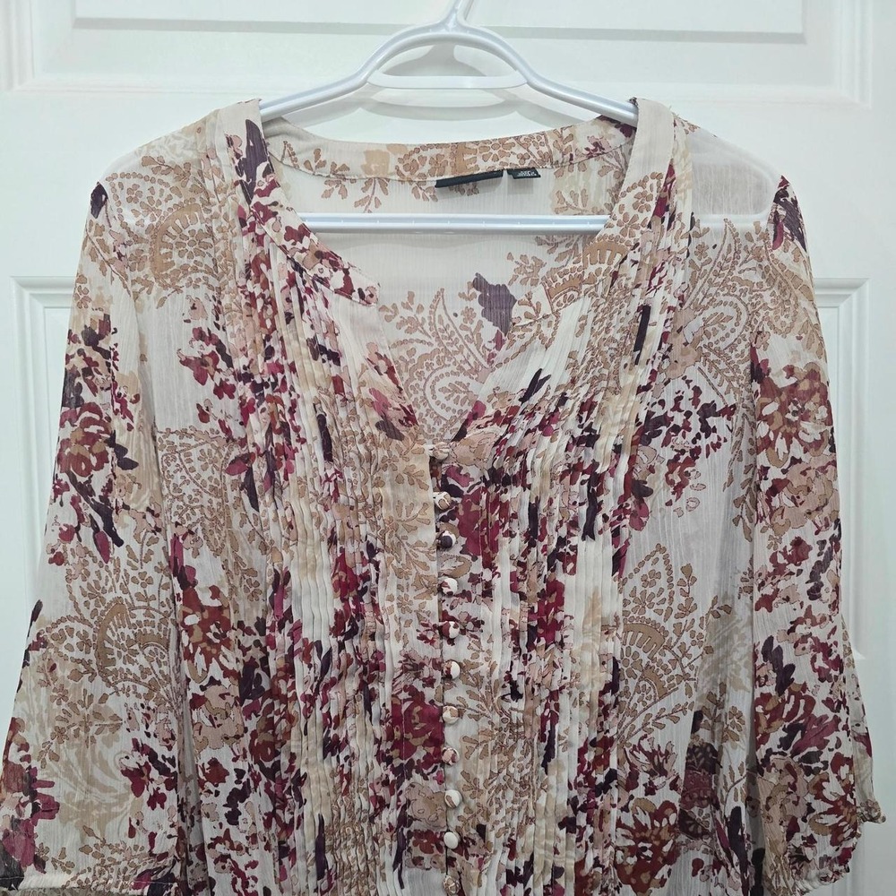 a.n.a Cream and brown floral blouse  PXL